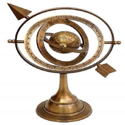 Esfera Armilar Com Relógio De Sol Flecha 26,67cm Astrolábio Marinho Náutico Globo Gravado