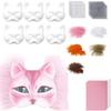 Lustiges Therianer Masken-Set Katzen Füchse Maske mit Fellen Augennetzen DIY Pelzige Tiermaske zum Bemalen für Halloween Cosplay Party