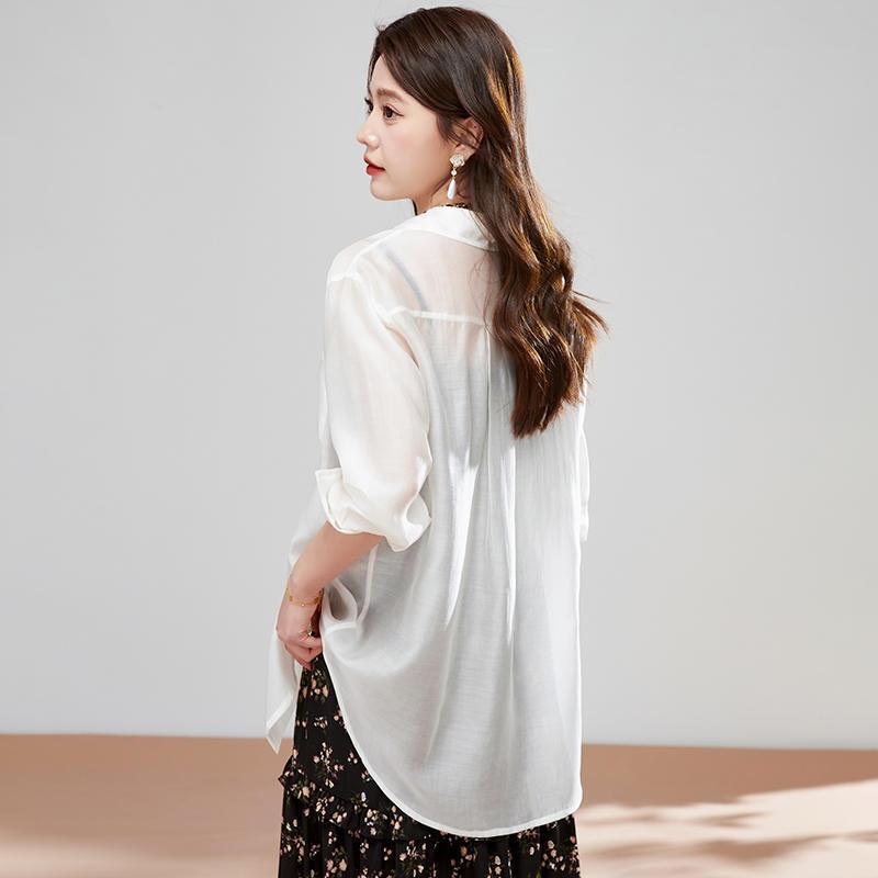 Summer Sunscreen Shirt Long Sleeve Ice Silk Breathable Top Women's Loose Shirt Thin