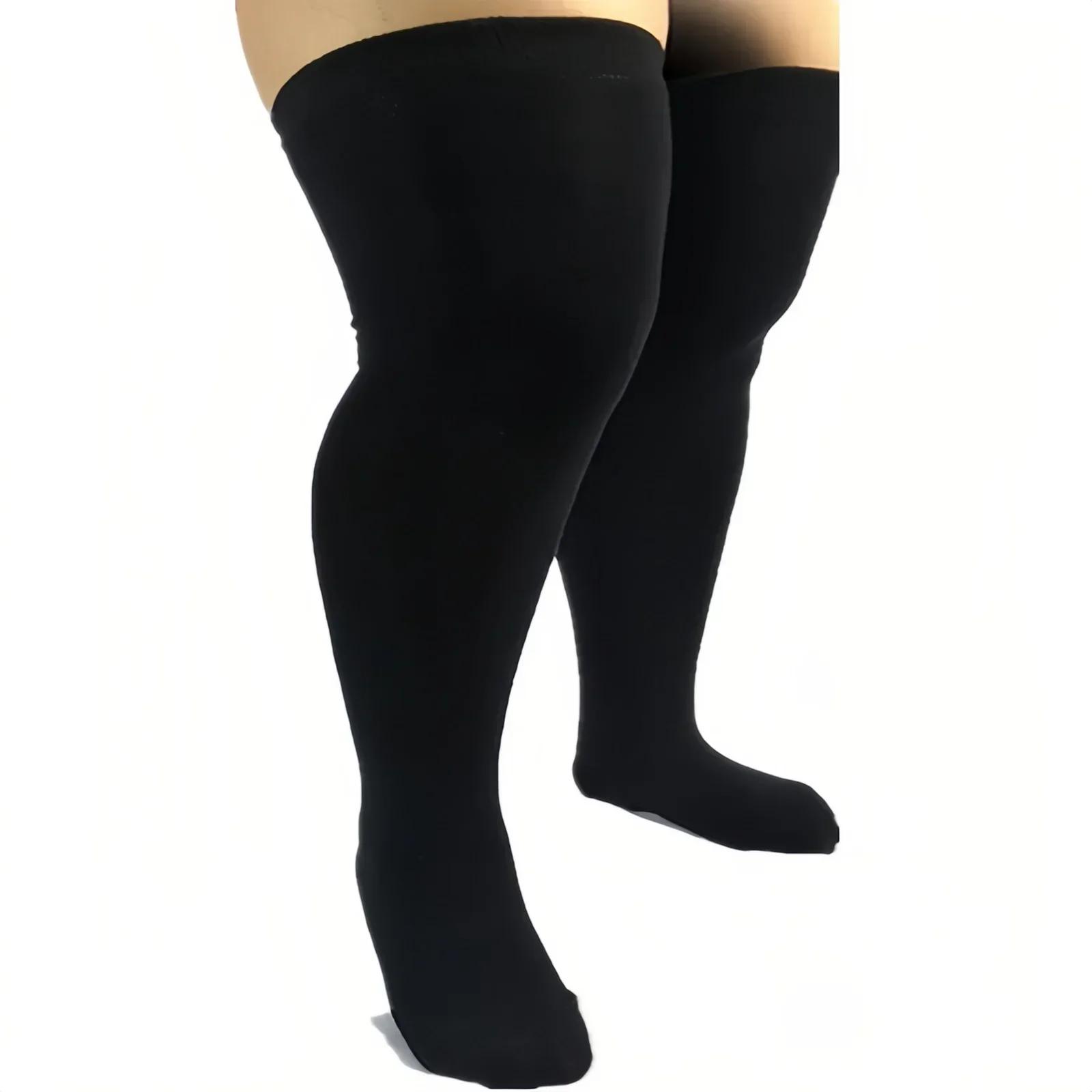 Grote Maten Xxxxl Dames Herfst Winter Dikke Extra Lange Sokkousen Dijhoog Beenwarmers Zwart Wit Gestreept Over de Knie Sokken 40-100KG(80-200LBS)