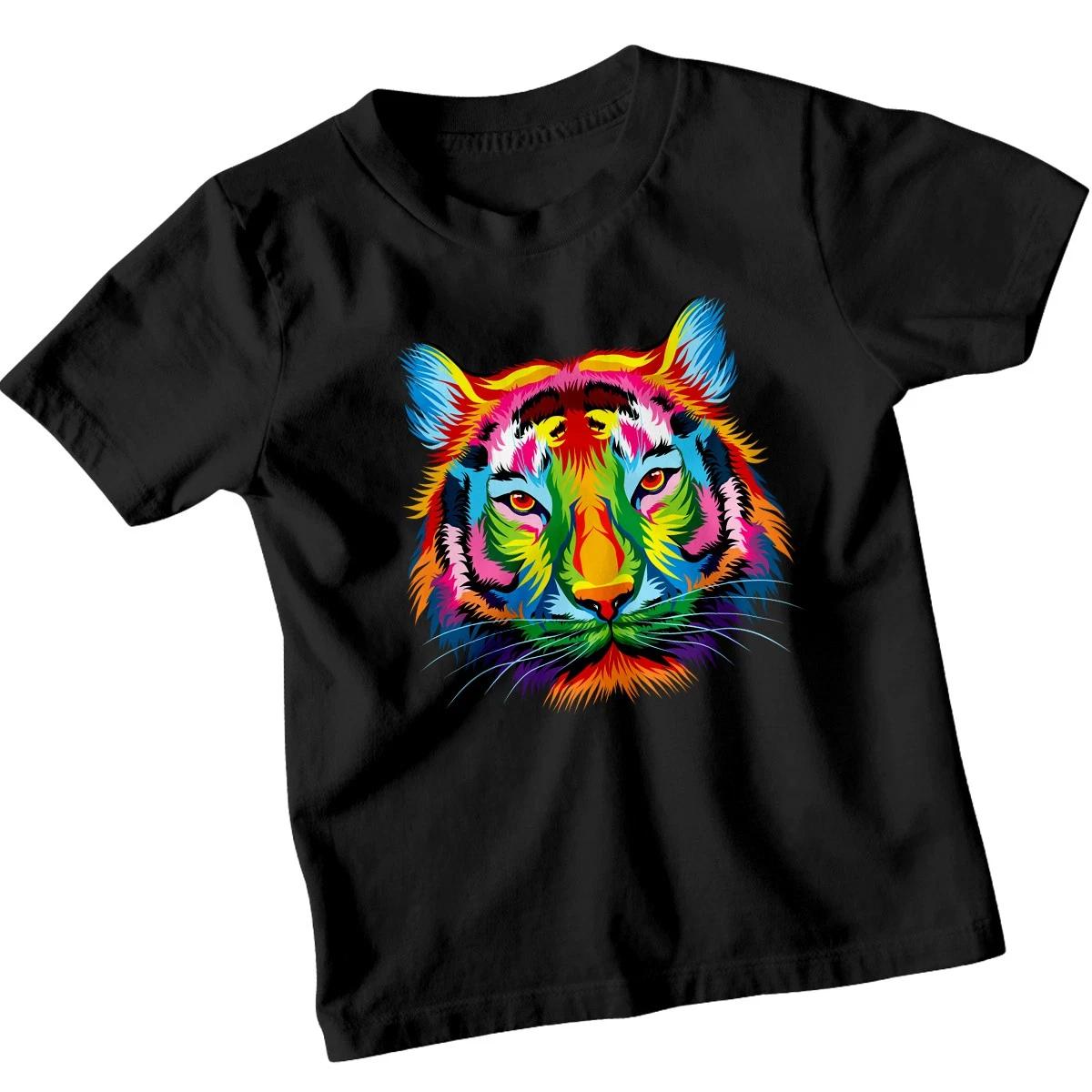 Поп-арт Тигр Крупные Кошки Животные Детская Футболка Яркая Графическая Футболка 100