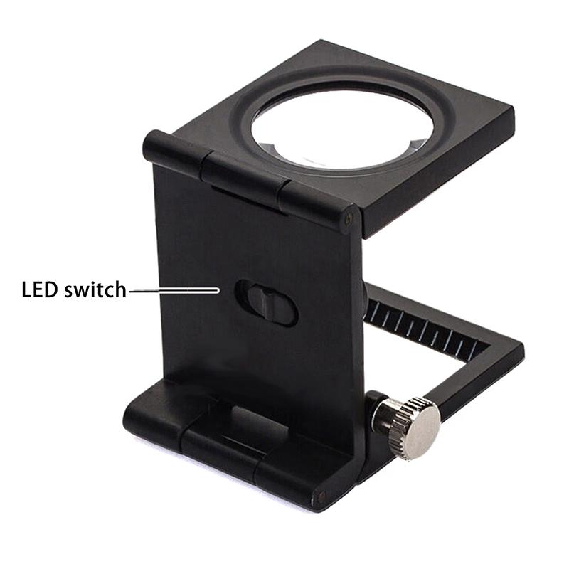 1pz 10X Lente d'Ingrandimento Ottica Pieghevole in Metallo Lente d'Ingrandimento da Scrivania Strumenti di Misura con Luci LED Scala