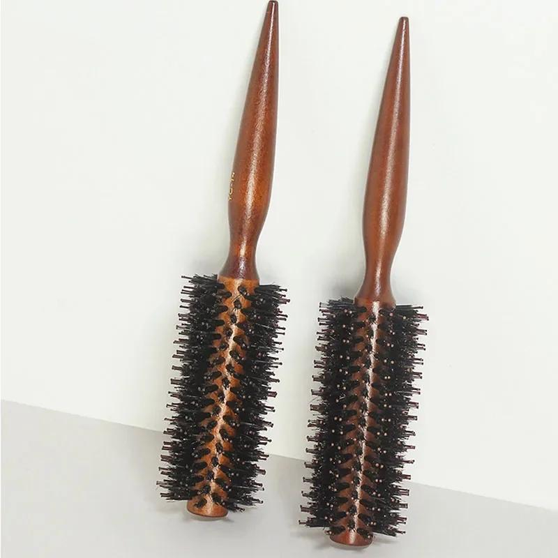 6 Style Wood Handle Round Rolling Brush Straight Twill Hair Comb Boar Bristle Round Barrel Hair Curling Brush Hairdressing Tool