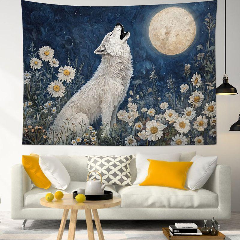 Wolf Pack Tapestry Wall Hanging Full Moon Starry Forest Sunset Nature Aesthetic Wall Art Bedroom Living Room Decor