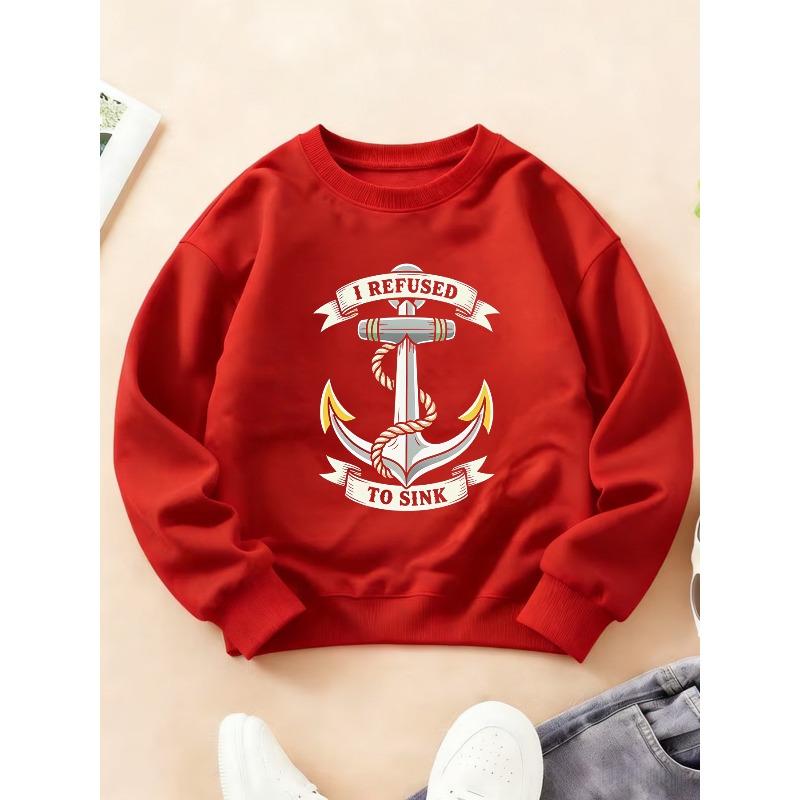Kids Crewneck Sweatshirt, Nautical Marine Anchor Theme Print Long Sleeve Top for Autumn Winter