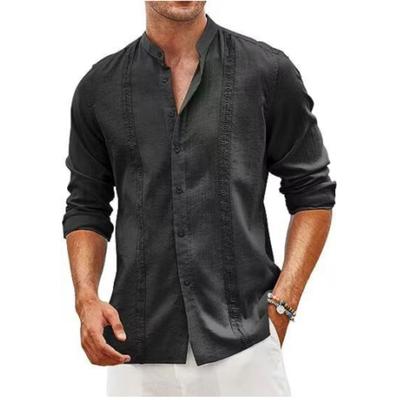Camicia Estiva Casual da Uomo con Bottoni da Spiaggia per Vacanze Colletto alla Coreana Manica Lunga Risvolto Top