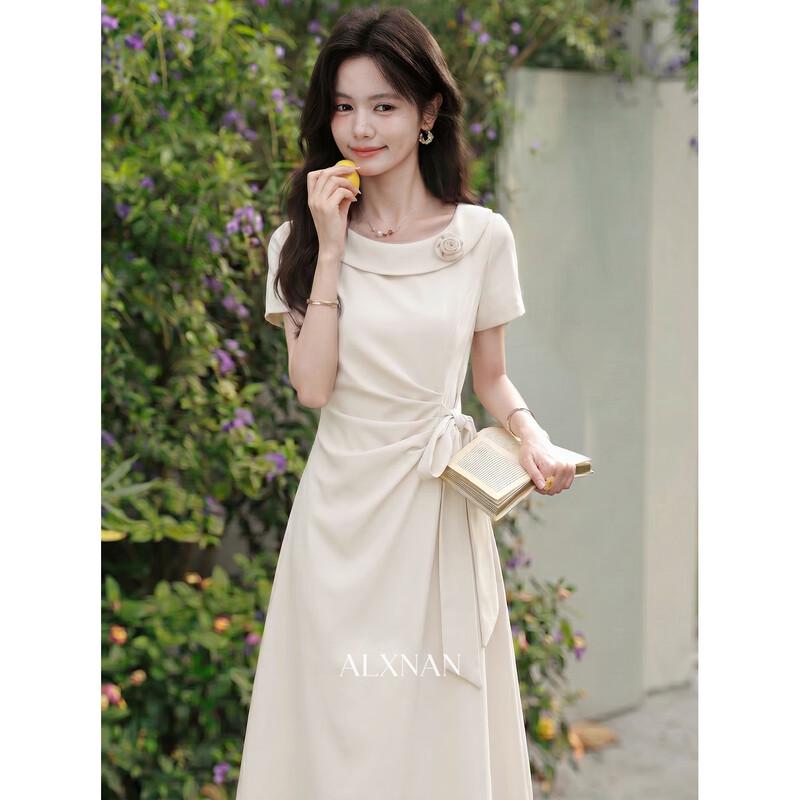 Women s Elegant Light Apricot A-line Summer Long Dress S