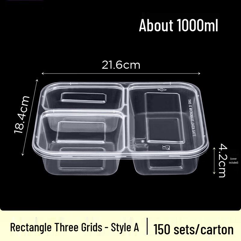 Molona Disposable 3-Compartment Square Meal Prep Containers with Lids