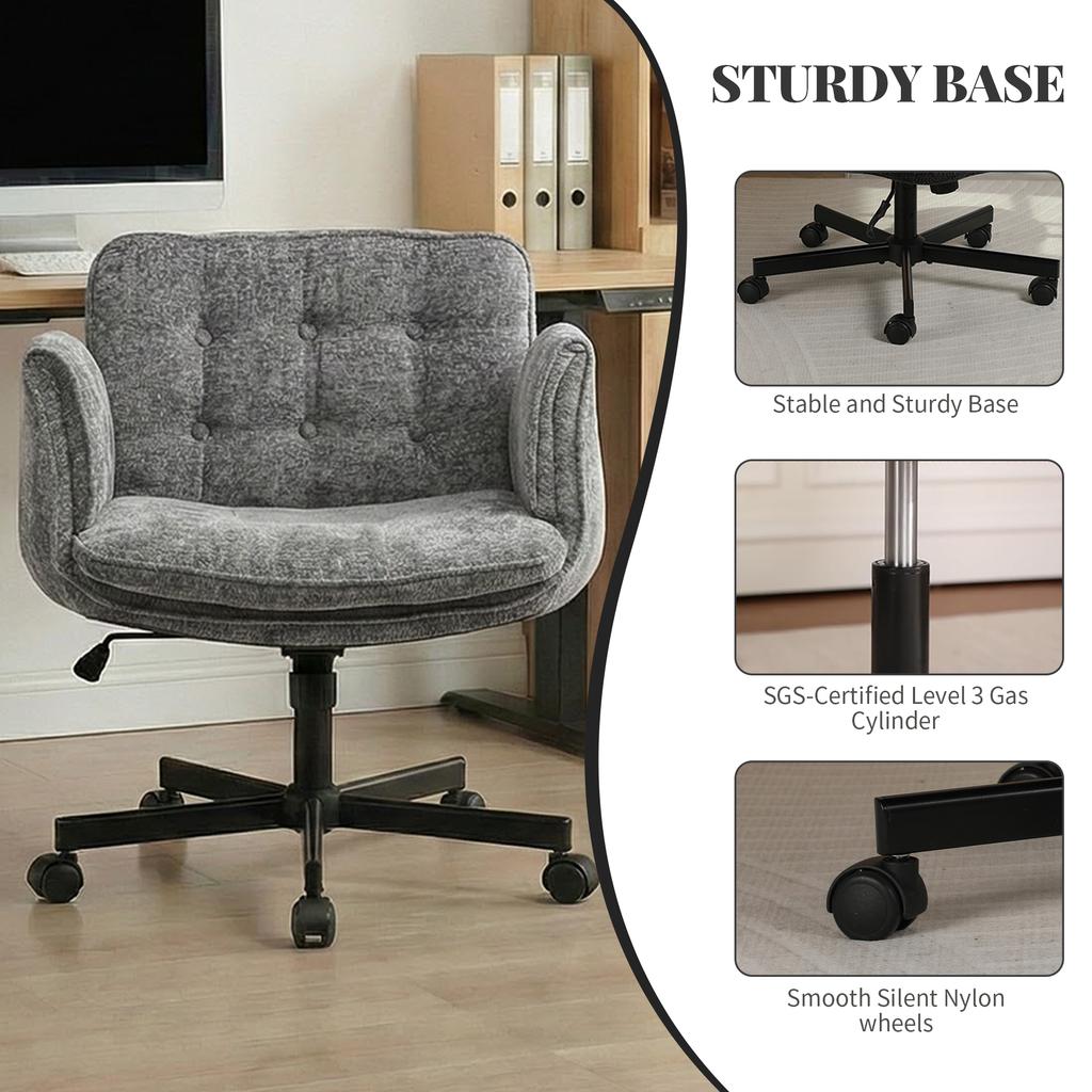 Home office chair, office chair with casters, height adjustable swivel desk chair with foldable armrests, weight capacity 150kg, dark grey