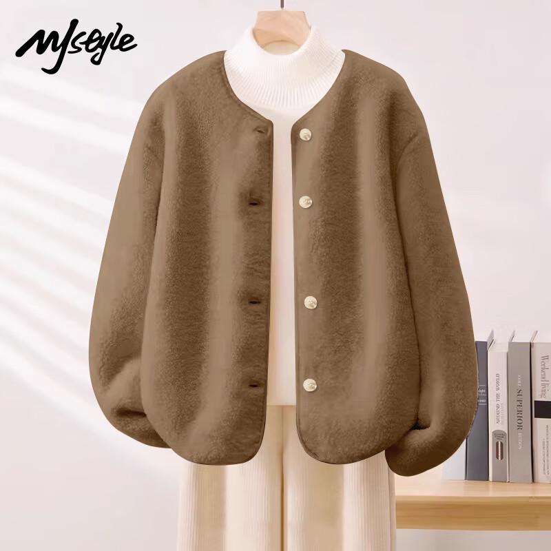 

Женский кардиган-куртка из двустороннего флиса с круглым вырезом в стиле MJ S