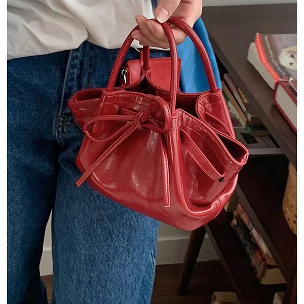 Korean Niche Portable Vegetable Basket Bag Women'S Spring Fashion Bucket Bag Bow Messenger Bag