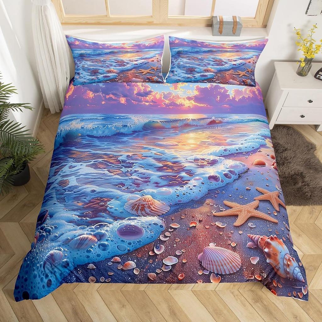 Poszewka na kołdrę Gwiazda Morska Twin Urocze Stworzenia Morskie Komplet Pościeli Tropikalna Plaża Druk Muszli Morskich Poszewka na Kołdrę z Poszewką na Poduszkę