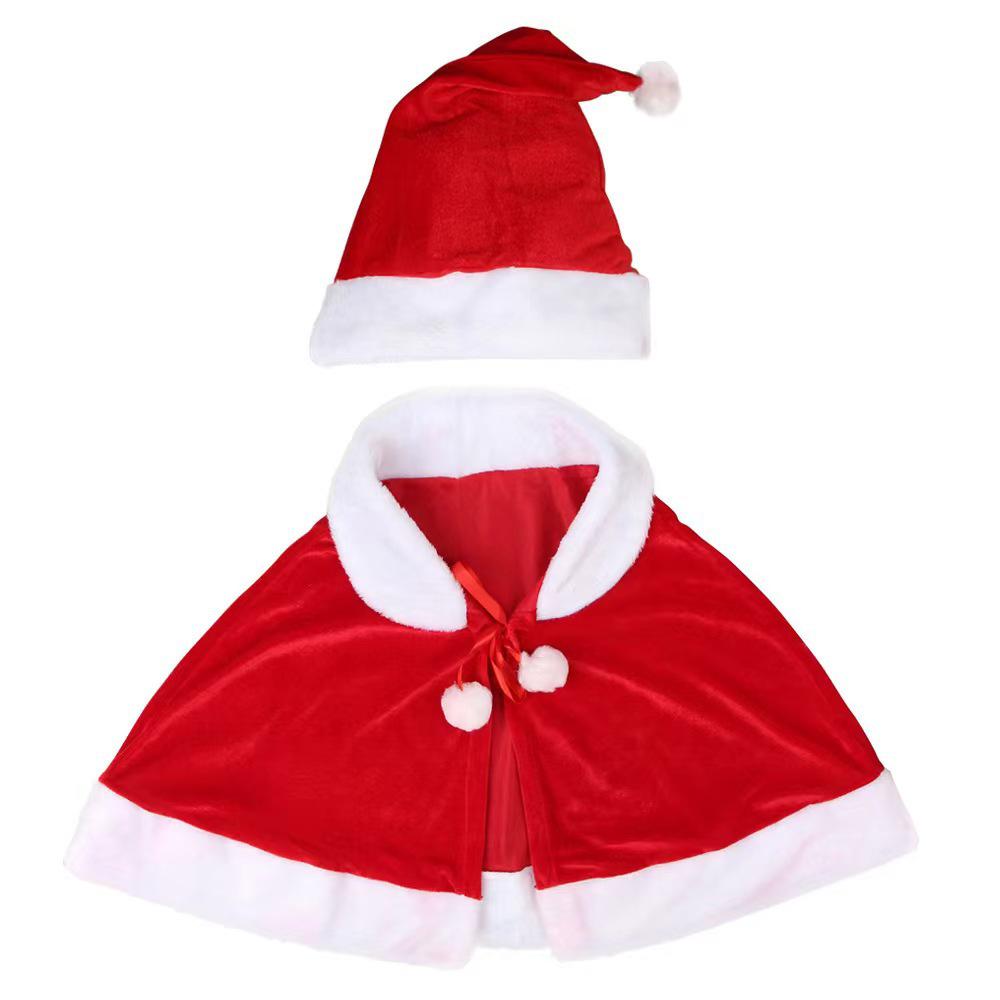 Children's Red Velvet Hooded Santa Cape Costume