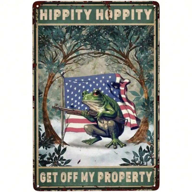Vintage Frog Metal Sign Patriotic Garage Decor Humorous Wall Art 20x30cm