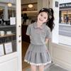 Girls' Forest Style Summer Two-Piece Set: Korean POLO Collar Top & Lace Skirt