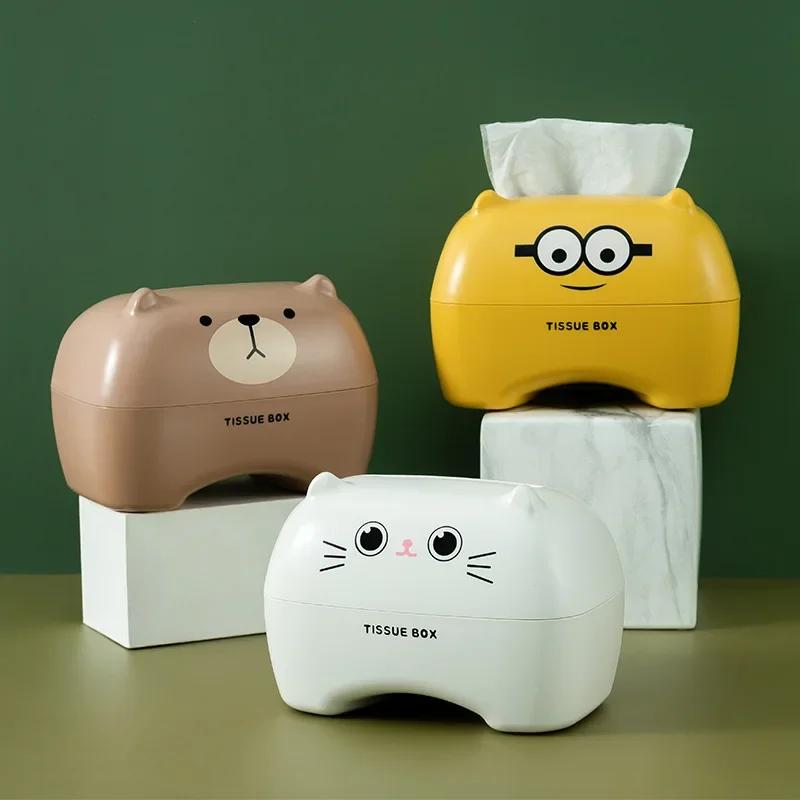 Tissue Box Table Napkin Rings Tissue Case Paper Box Container Bamboo Cartoon Cover Solid Storage Box Home Table Decoration
