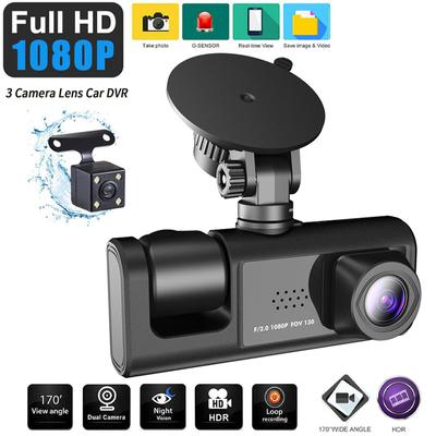 Full HD 1080P 3 kamera kamera na deskę rozdzielczą do samochodu 2-calowy ekran Dashcam czarna skrzynka kierowca wideorejestrator wideorejestrator samochodowy tylna kamera akcesoria samochodowe