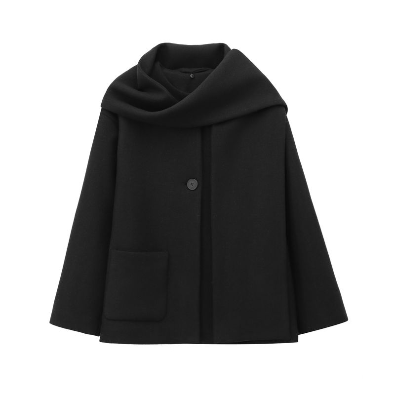 Kaslead New Arrival Women's Fashion Style Blended Scarf Round Neck Long Sleeves Coat Outwear 2095141