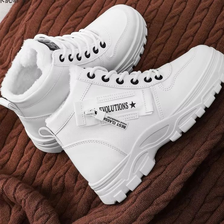 New Style Snow Boots for Men and Women Fashionable and Warm Thick Cotton Shoes Waterproof Lace Up Mid Tube Cotton Boots 35-45