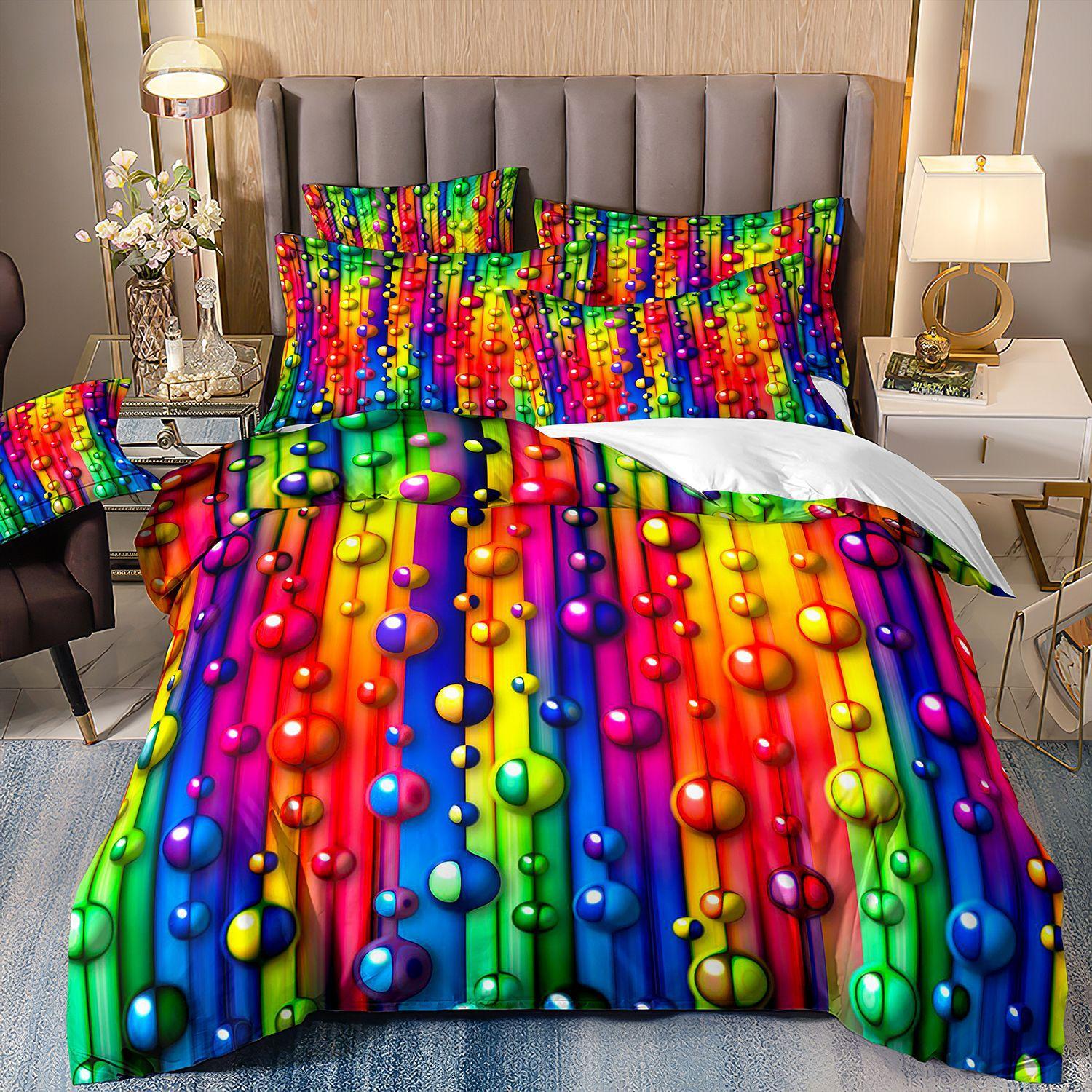 

Bed Rainbow Three-Piece Color Gradual Change Flash 3D Digital Printing Kit cover 70 * 133 and 50 * 75 * 1