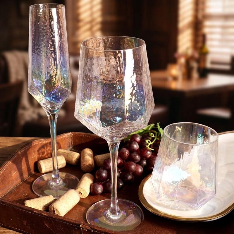 OLOEY Nordic Retro Hammered Iridescent Crystal Champagne Glass