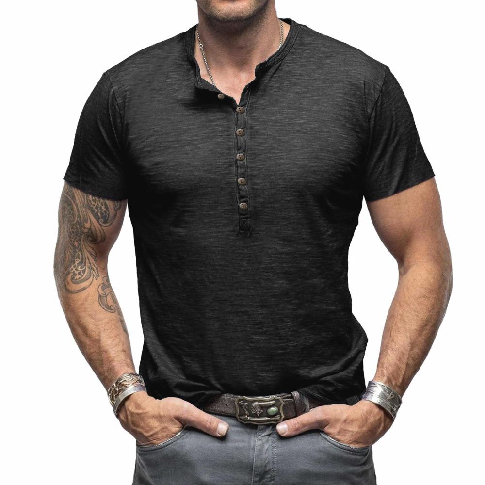 Summer Men’s Casual Tops: Classic Men’s Henley-style Short-sleeved T-shirt with A Stand-up Collar