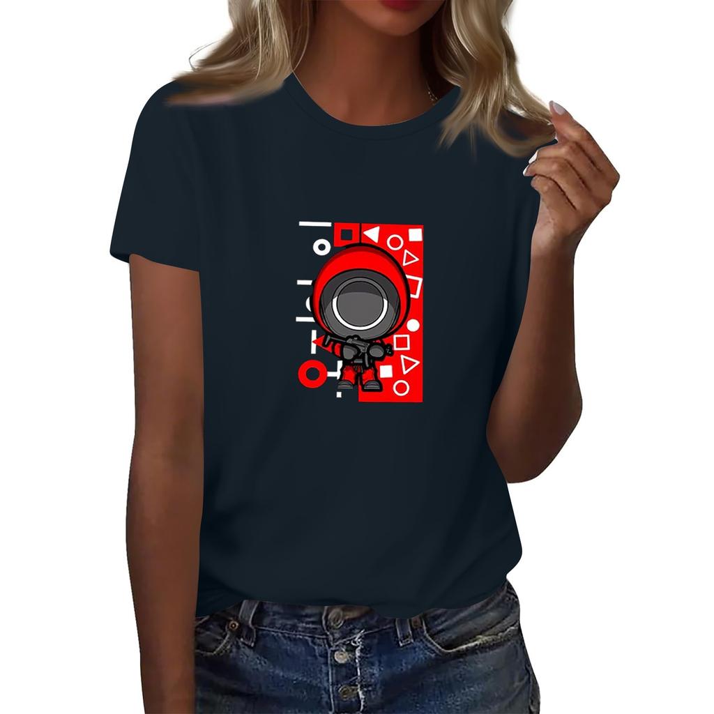 Damen Rundhals Bedrucktes Kurzarm T-Shirt Top