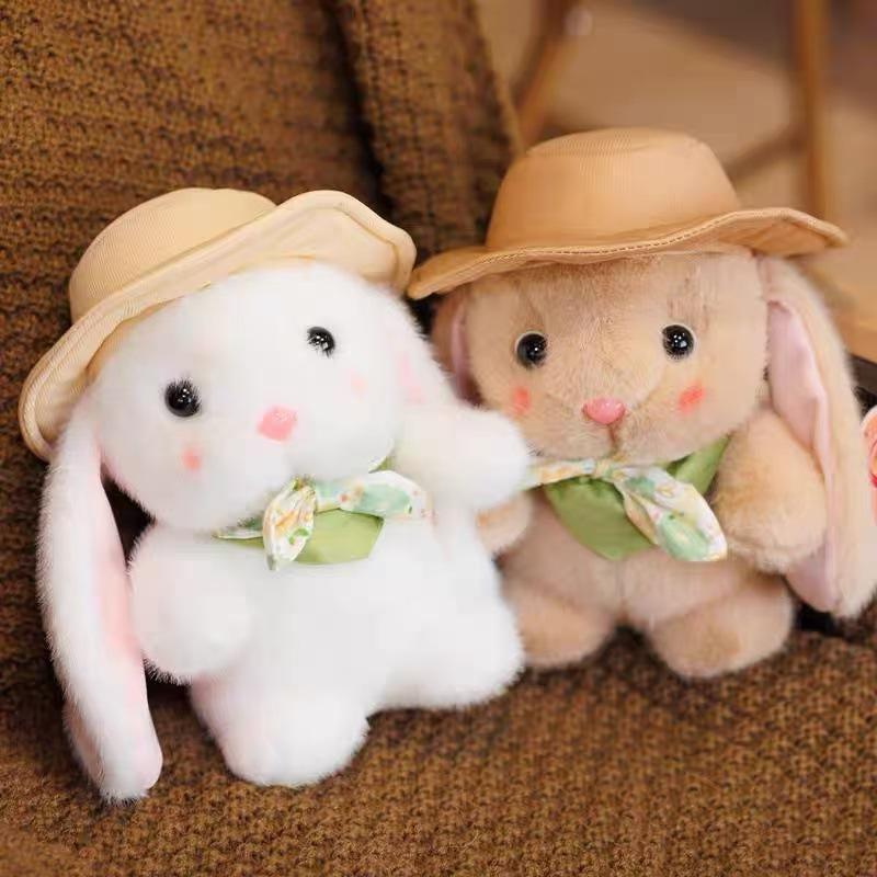 Cute Pudding Rabbit Plush Doll Wearing Hat Little White Rabbit Grab Machine Doll Children's Rag Doll Birthday Gift
