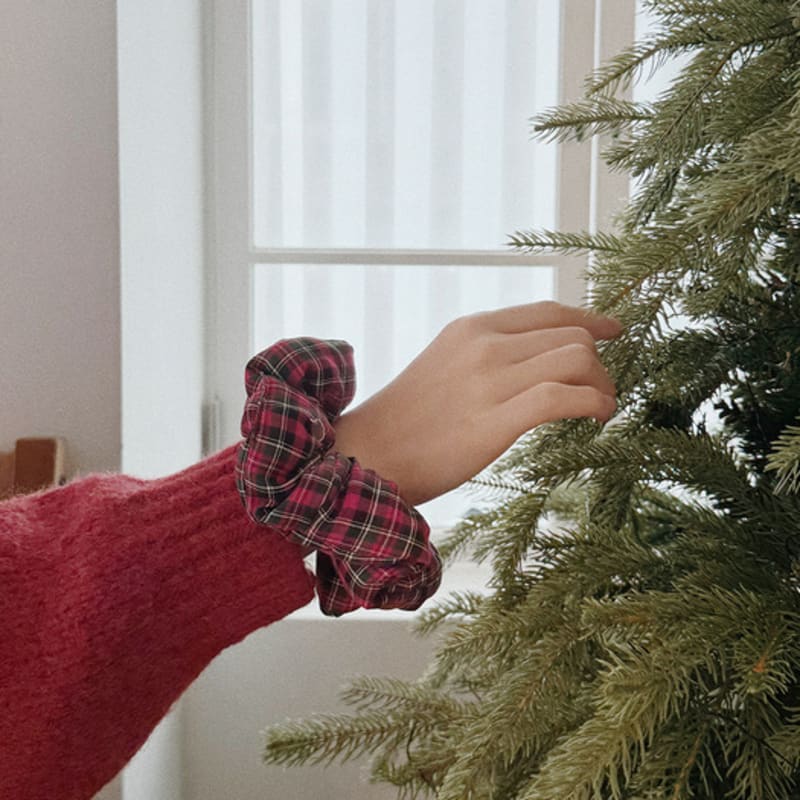 oar Tartan Check Padding Scrunchie[Red]
