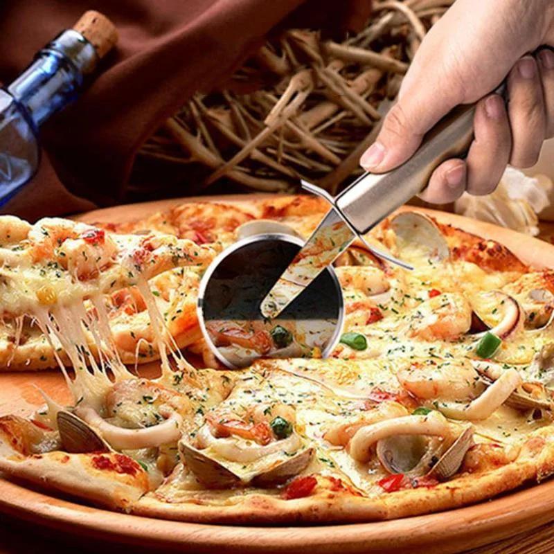 Kitchen Pizza Baking Tools 4 Patterns Stainless Steel Pizza Cutter Double Roller Pizza Knife Cutter Pastry Pasta Dough Crimper