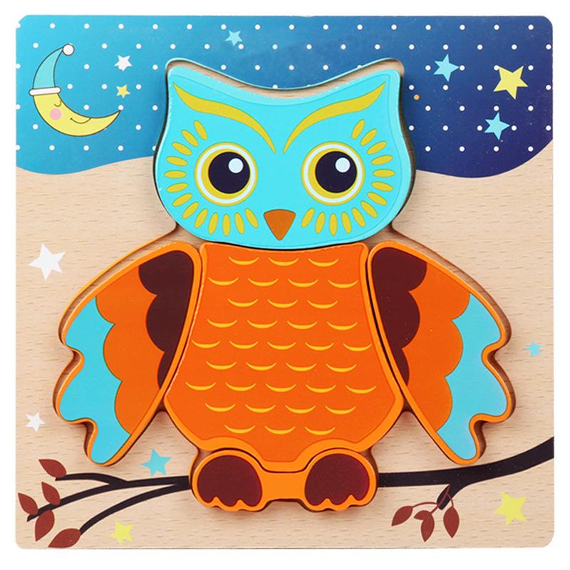 High Quality 3D Wooden Puzzles Educational Cartoon Animals Early Learning Cognition Intelligence Puzzle Game For Children Toys