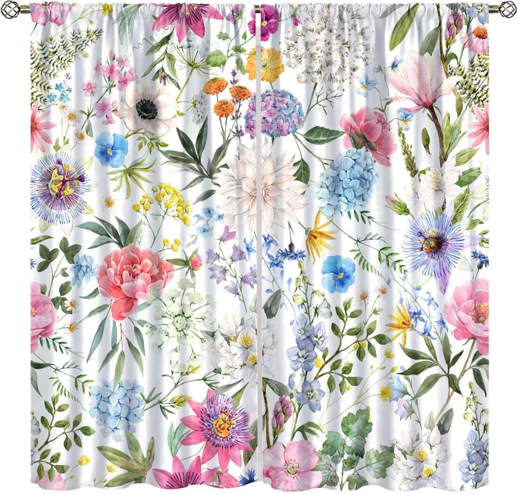 Boho Floral Curtains Watercolor Botanical Pattern Living Room Home Decoration Bedroom Curtain Darkening Polyester Ideal For Sitting