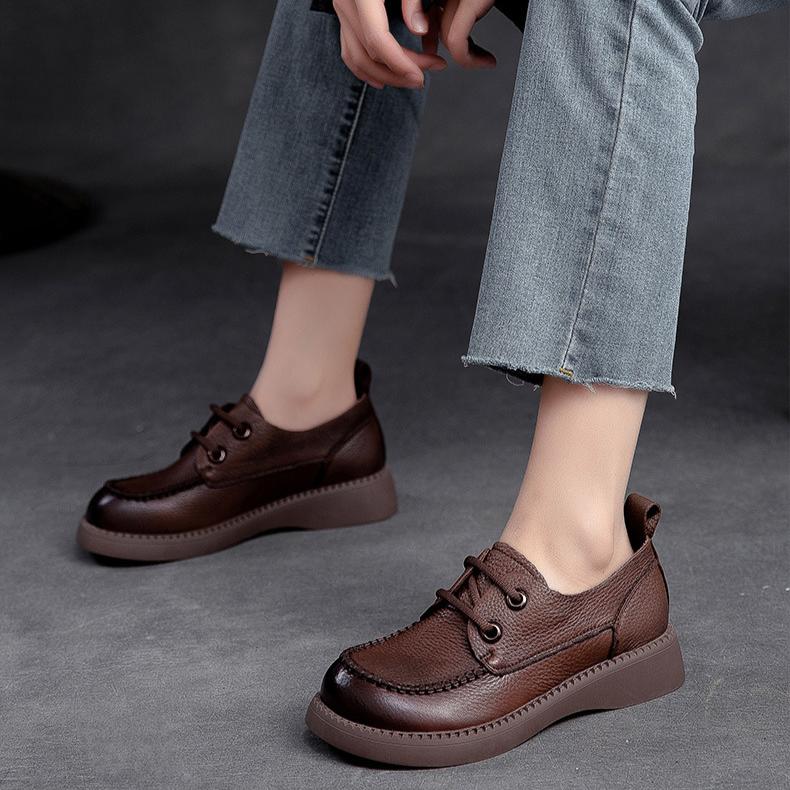 Johnature Натуральная кожа Ретро Круглый носок Шнуровка Повседневная Универсальная Мягкая — фото 4