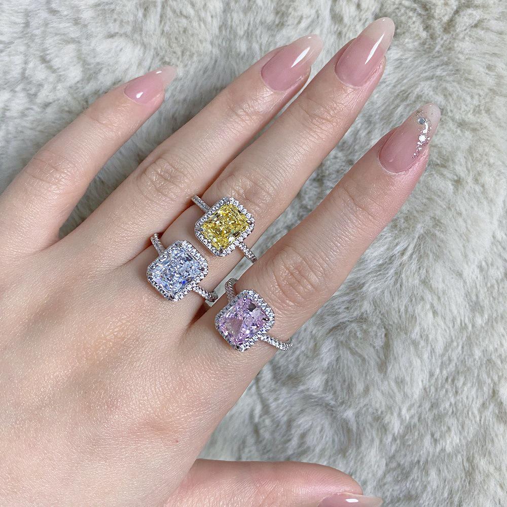 S925 Sterling Silver Radiant Cut Princess Square Ring for Women - Hot Selling European & American Style Wedding Diamond Ring