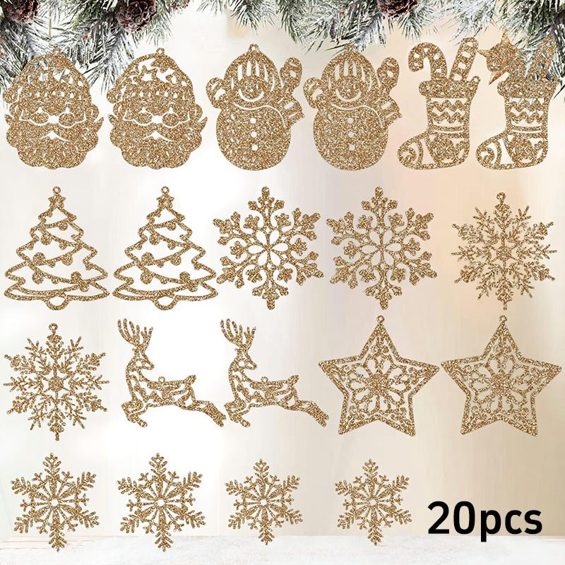 20Pcs Christmas Tree Decoration Hanging Ornaments Tree Snowman Reindeer Santa Snowflake Ornaments for New Year Winter Party