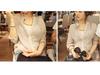 Women's Summer Seven Sleeve Loose Cotton Linen Stand Collar Blouse