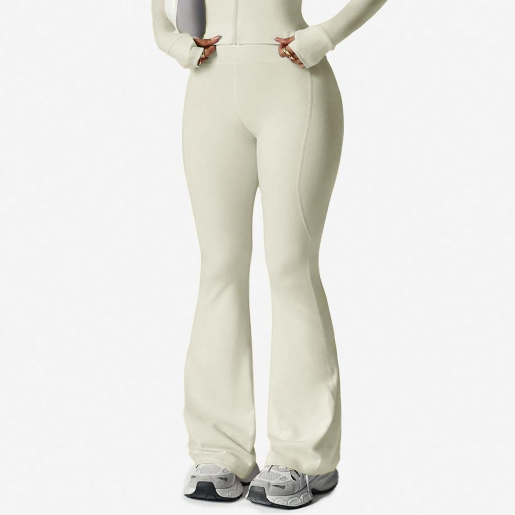 Waist-Cinching Yoga Set: Long-Sleeve Jacket & Butt-Lifting Micro-Flare Pants - Women's Sportswear for Autumn/Winter.