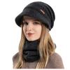 HUHUKEEP Neck Classic Brim Knit Hat with Extra Thick Pile Protection from the Cold and Soft Slimming No Knit Solid Black Women's Warmer, Cloud-Like