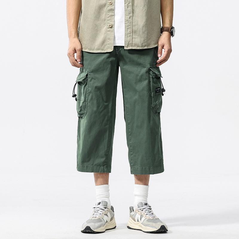 

Overalls summer new men s casual loose men s eight-point pants retro trendy brand men s high-end pants 38 армия зеленый