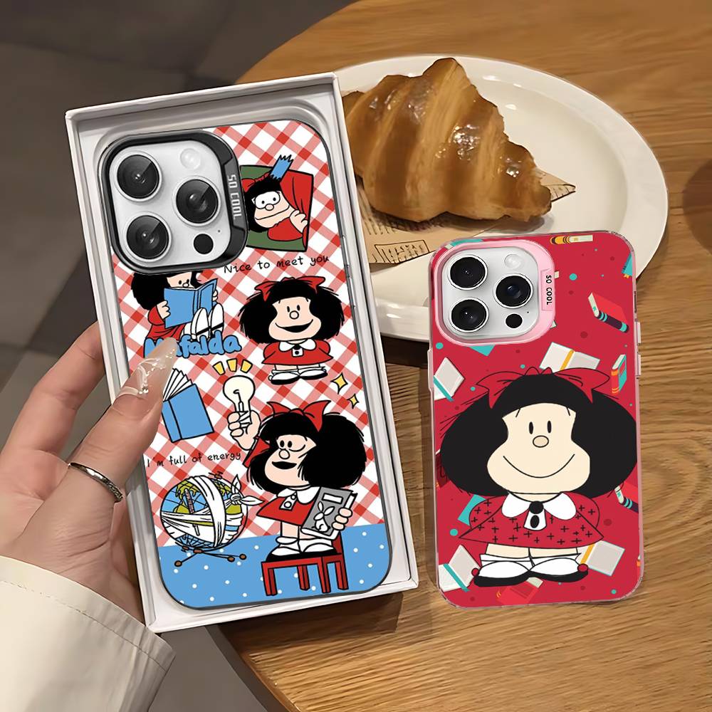 Cartoon M-MafaldaS Anime Phone Case Color Silver Shell For LPhone 17 16 16e 15 14 13 12 11 Pro Max Plus