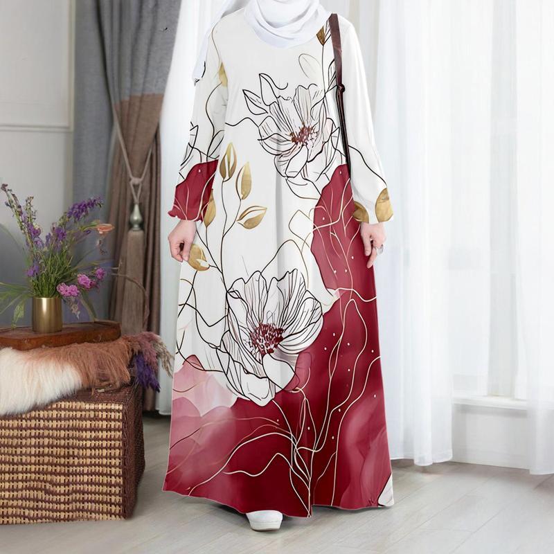 

Muslim Women s Robe, Loose, Casual and Elegant, Floral Print, New Arrival in 2025 S бежевий