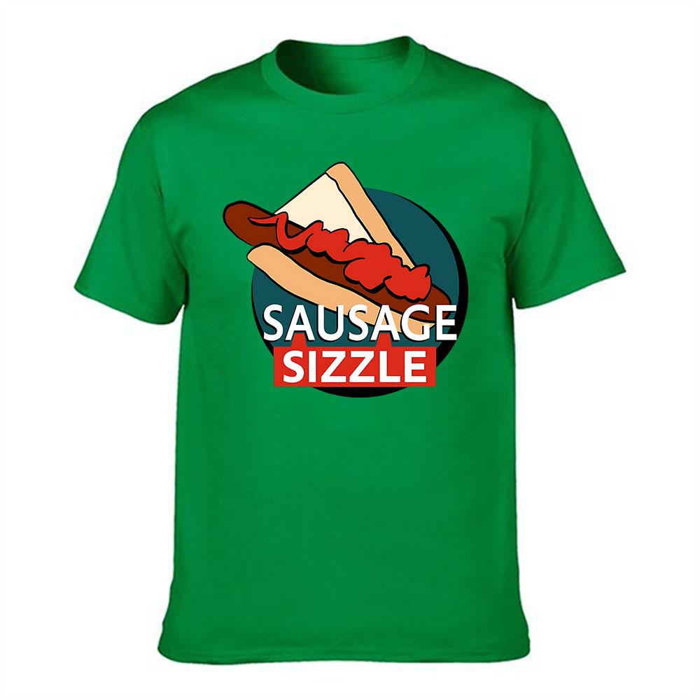 Unisexs Cotton Short Sleeve Tshirt With Fun Sausage Sizzle Hot Dog Graphic Casual Summer Tee For Food Lovers