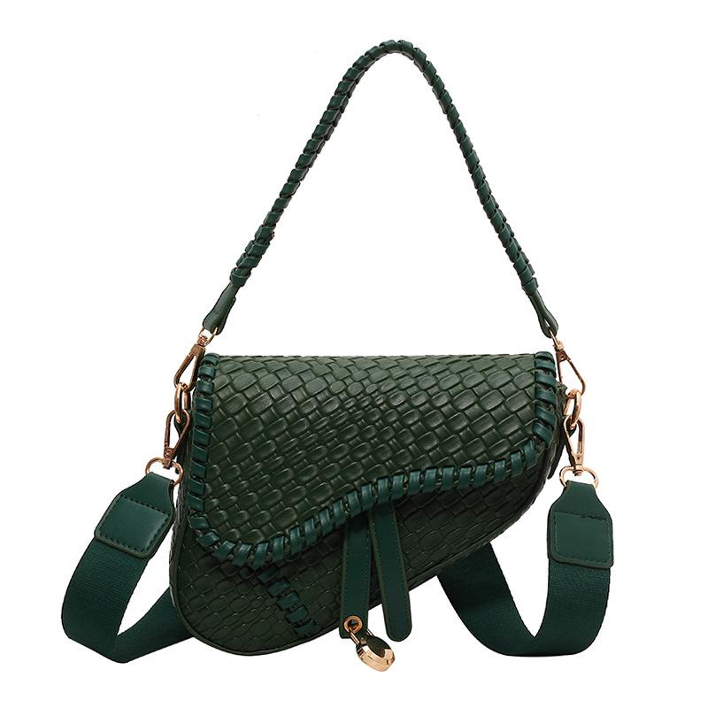 Women's Bag Light Luxury Brand 2025 Autumn New Shoulder Saddle Bag Trendy Fashion Woven Retro Women's Bag Messenger Bag