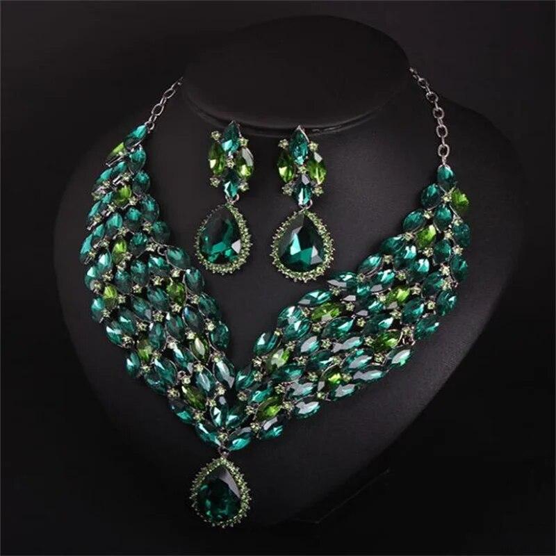 

Гальваническое кристаллическое ожерелье, серьги, платье, ужин, невесты, преувеличенные женские аксессуары, оптовая продажа