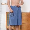 Men Bath Skirt Towel with Pocket Coral Fleece Quick Absorbent Adjustable Waist Button Closure Towel Wrap Sauna Towels Men Wrap Robe for Gym Spa Beach