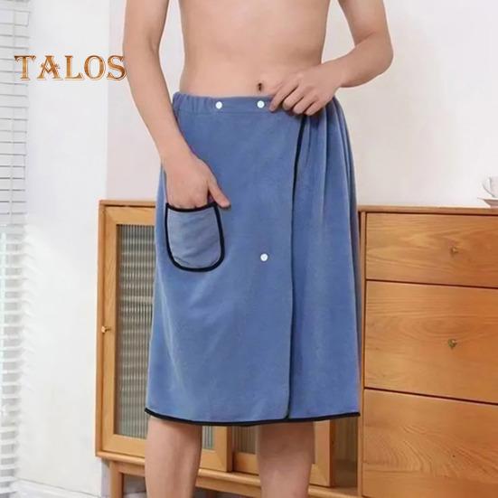 Men Bath Skirt Towel with Pocket Coral Fleece Quick Absorbent Adjustable Waist Button Closure Towel Wrap Sauna Towels Men Wrap Robe for Gym Spa Beach