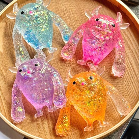 Cartoon Cow Squeeze Toy with Glitter Stress Relief Cattle Demon Sugar Ball Sensory Toy Relaxation Anxiety Reduction Animal Fidget Toy