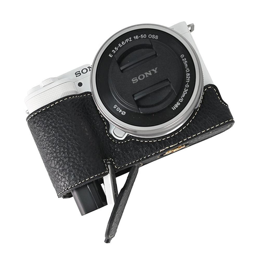 Camera Half Case for Sony A6700 A6400 A6300 A6100 A6000 ZVE10 ZVE10II ZVE10M2 A7R5 A7CII A7C2 Bottom Opening Cover PU Leather