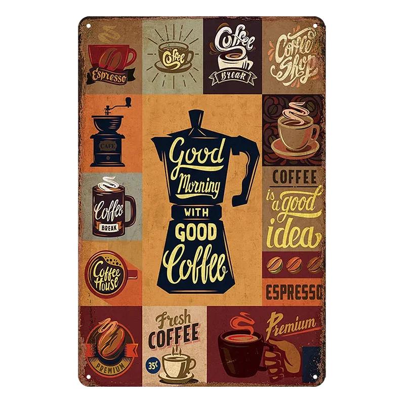 Vintage Coffee Bar Metal Tin Signs Decor Wall Art Sign Posters Wall Decoration Coffee Plaque Sign Cafe