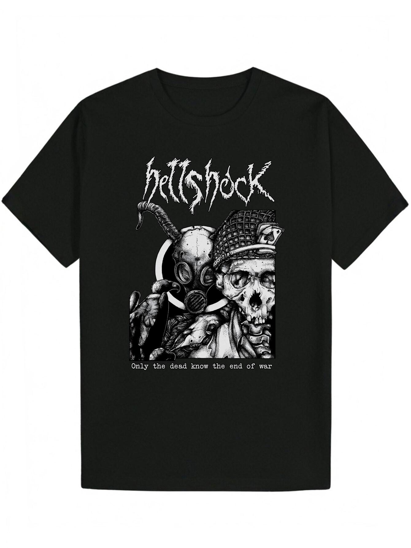 Graphic T-shirt - Edgy Skull & Gas Mask Design with HELLSHOCK Print M